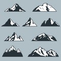 Mountain silhouette set. Rocky mountains icon or logo collection. Vector illustration. Royalty Free Stock Photo